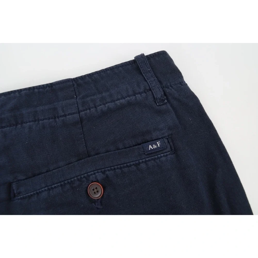 Abercrombie & Fitch Chino Shorts Mens 36 Navy Blue Linen Blend Flat Front 7